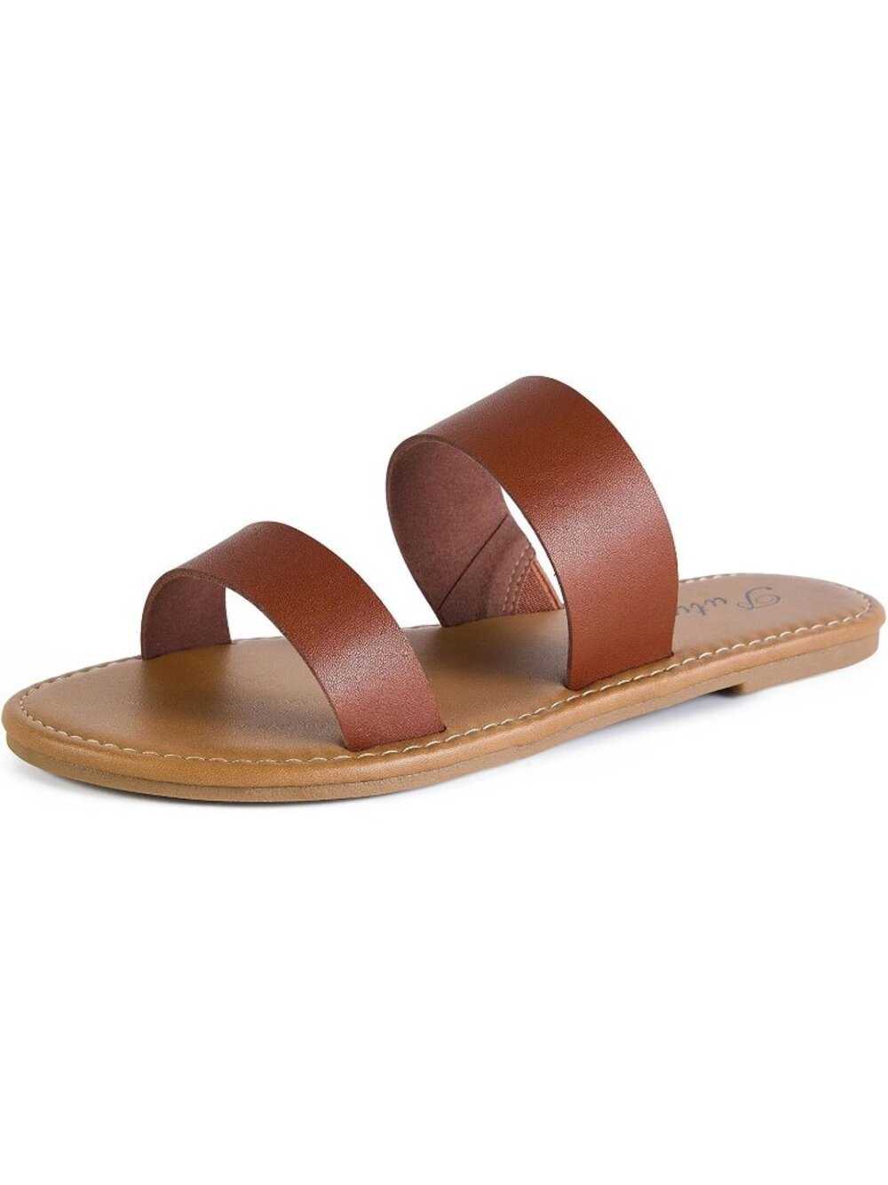 Women's Brown Two Strap Beach Vacations Casual Slide Slip on Flat Sandal Shoes